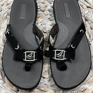 Sperry Top Sider Serena Fish Black Patent Leather Thong Flip Flops Size‎ 6.5